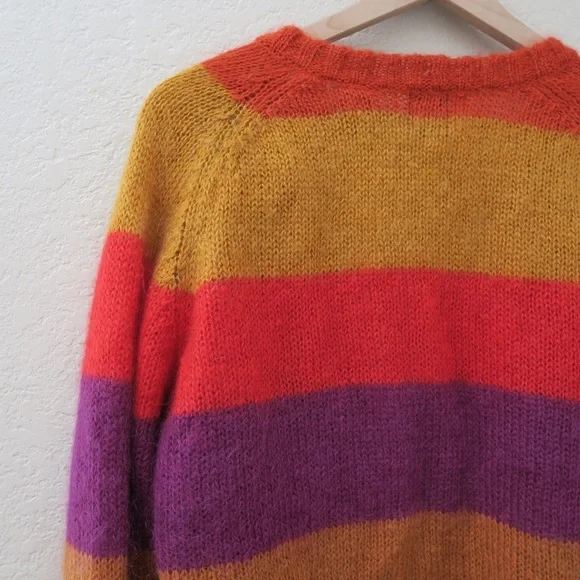 Vintage GAP Women's Multicolor Striped Sweater Rainbow Open Front Mohair Blend - Picture 9 of 11